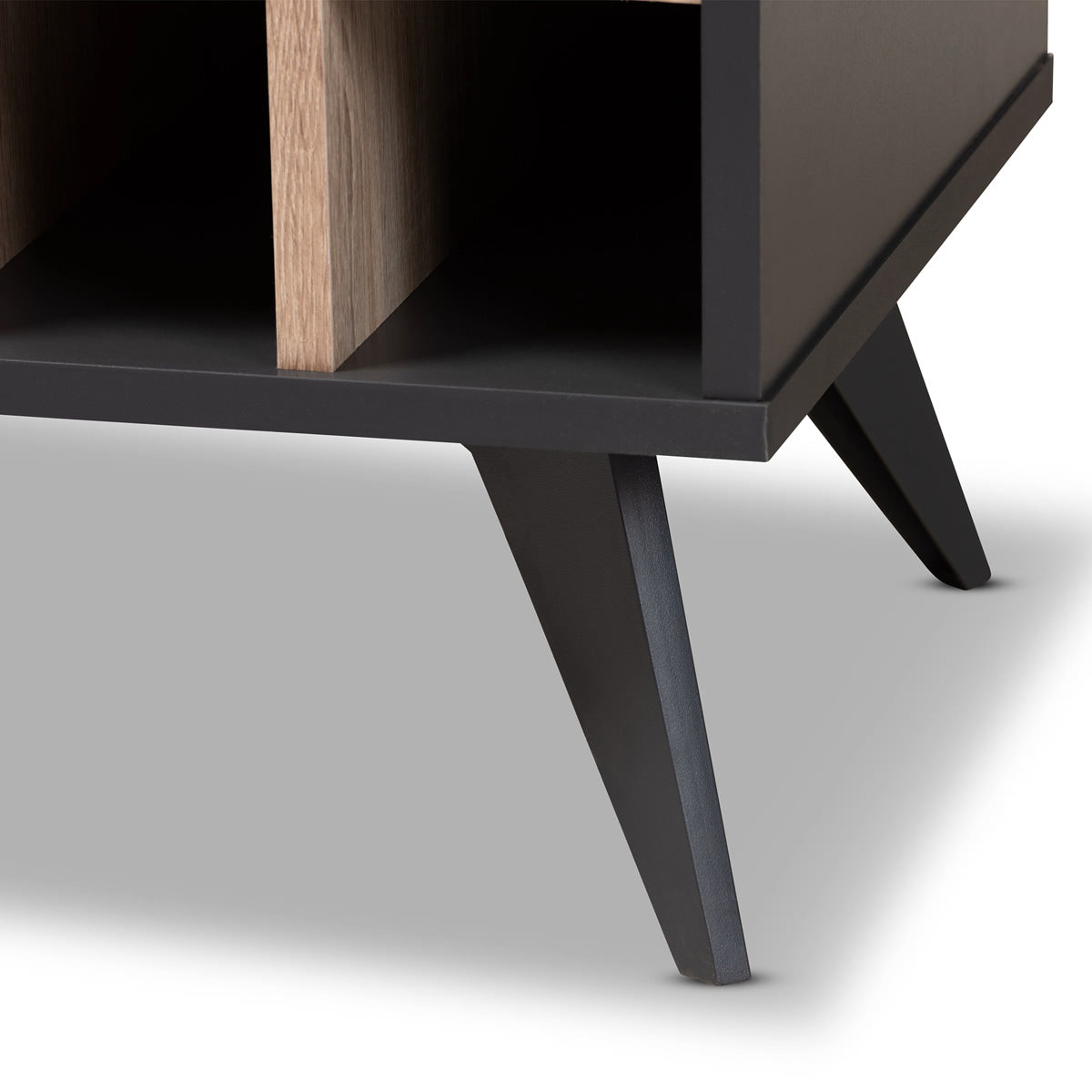 Baxton Studio Pietro Mid-Century Modern Dark Grey and Oak Finished Wine Cabinet Baxton Studio-0-Minimal And Modern - 6