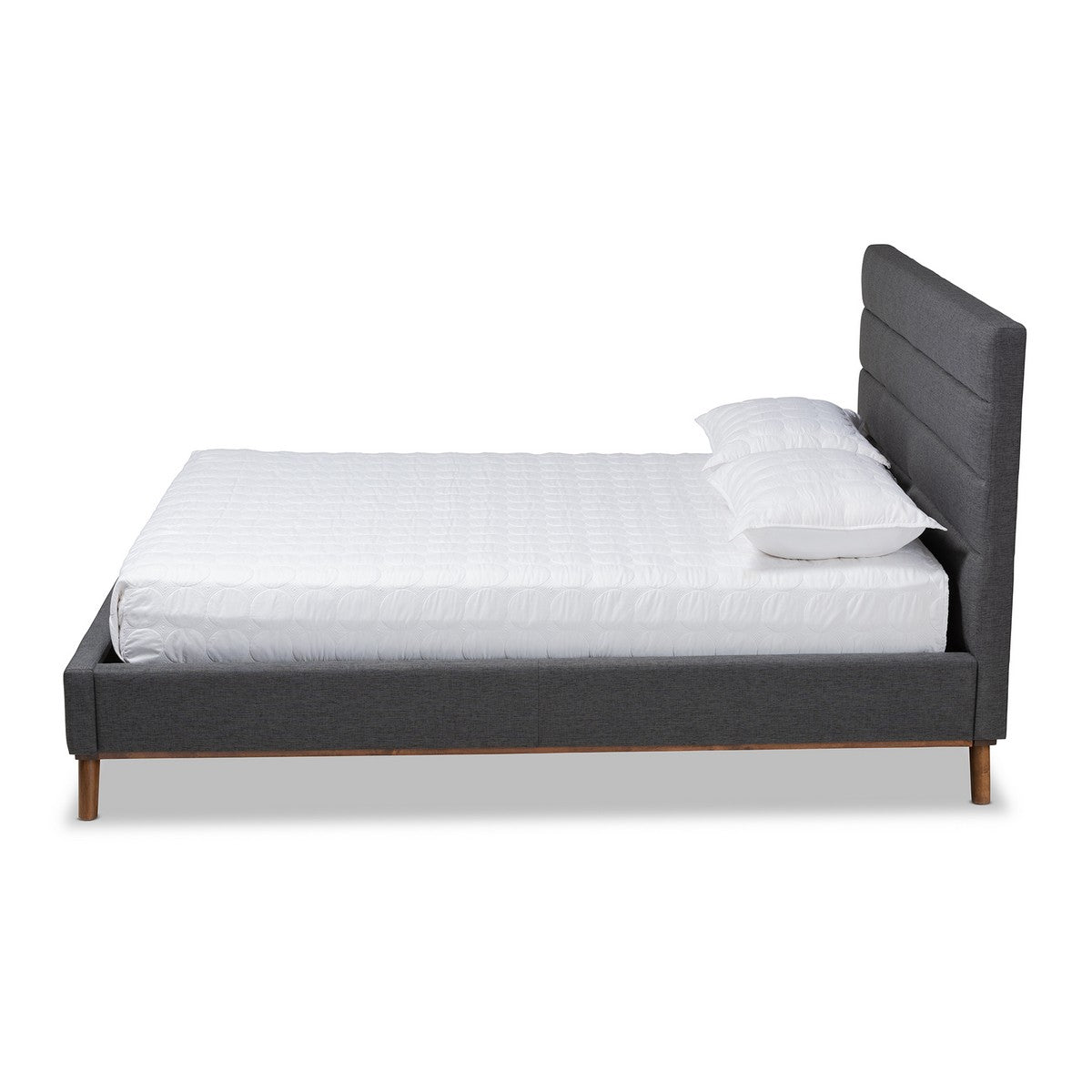 Baxton Studio Erlend Mid-Century Modern Dark Grey Fabric Upholstered Queen Size Platform Bed Baxton Studio-beds-Minimal And Modern - 1