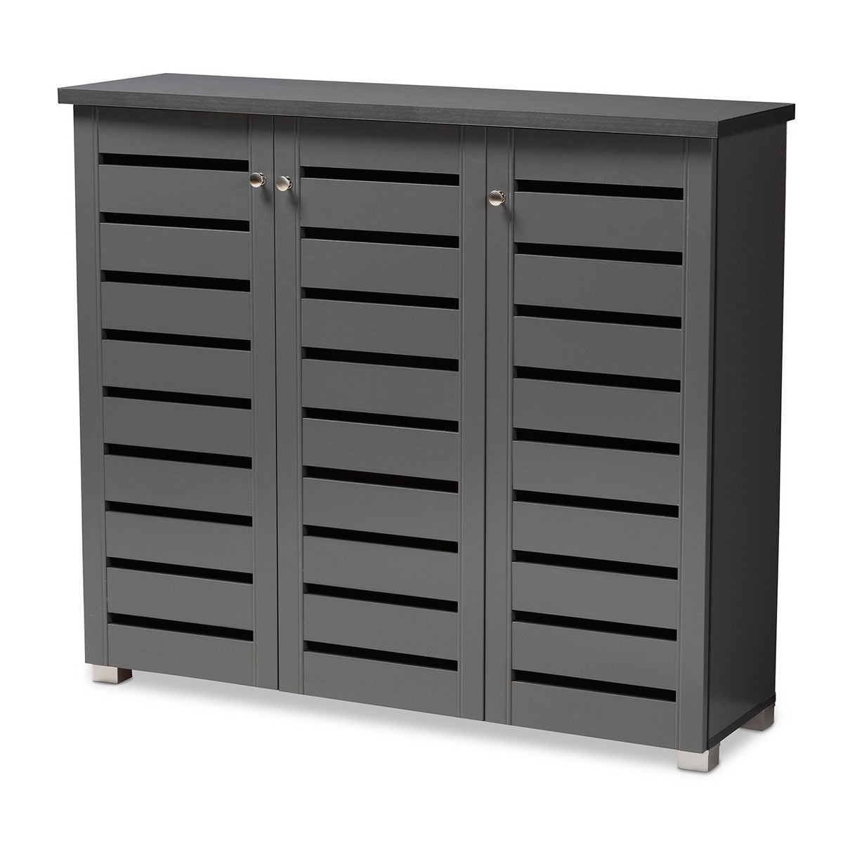 Baxton Studio Adalwin Modern and Contemporary Dark Gray 3-Door Wooden Entryway Shoe Storage Cabinet Baxton Studio-Shoe Cabinets-Minimal And Modern - 1