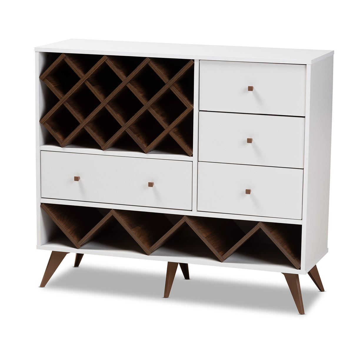 Baxton Studio Savino Mid-Century Modern White and Walnut Finished Wood Wine Cabinet Baxton Studio-0-Minimal And Modern - 1