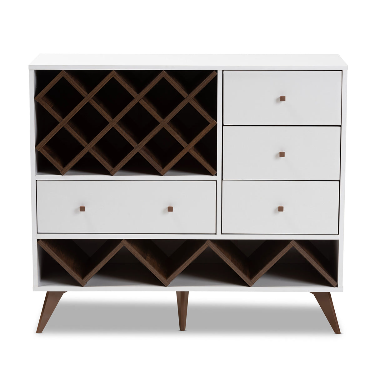 Baxton Studio Savino Mid-Century Modern White and Walnut Finished Wood Wine Cabinet Baxton Studio-0-Minimal And Modern - 3