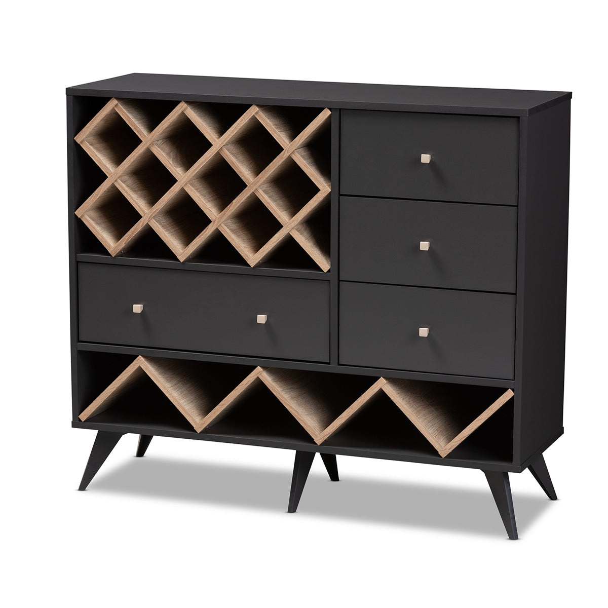 Baxton Studio Savino Mid-Century Modern Dark Grey and Oak Finished Wood Wine Cabinet Baxton Studio-0-Minimal And Modern - 1