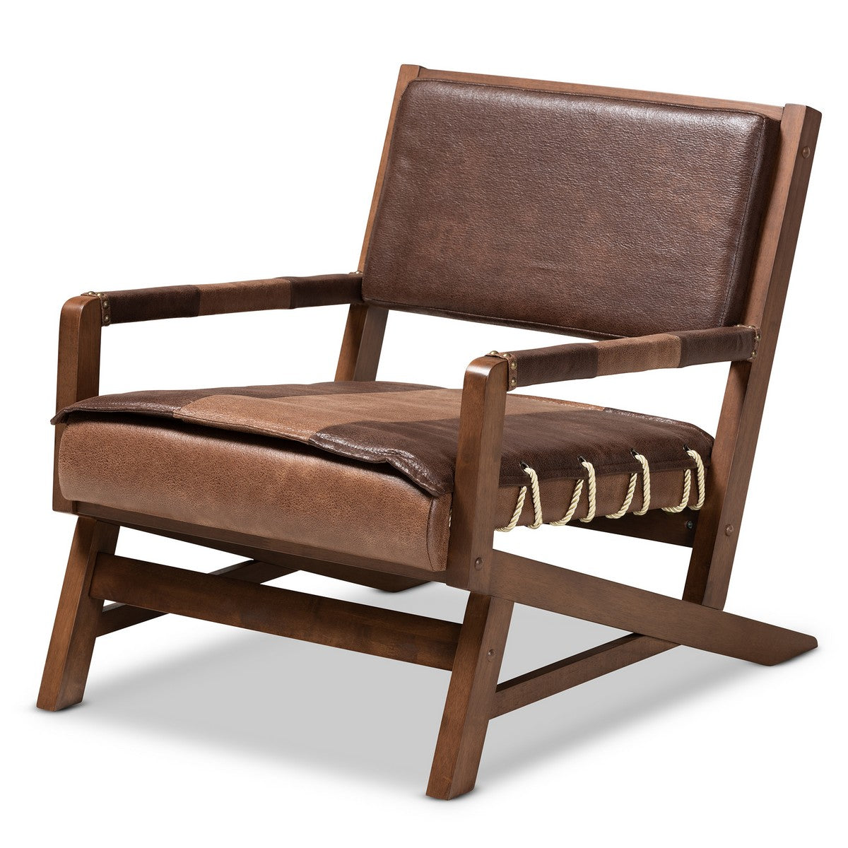 Baxton Studio Rovelyn Rustic Brown Faux Leather Upholstered Walnut Finished Wood Lounge Chair Baxton Studio-chairs-Minimal And Modern - 1