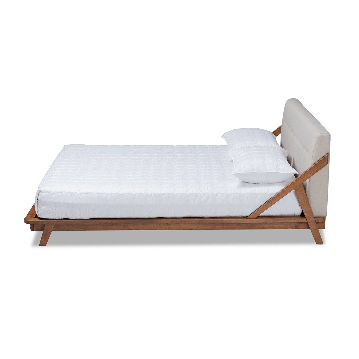 Baxton Studio Sante Mid-Century Modern Light Beige Fabric Upholstered Wood Full Size Platform Bed Baxton Studio-beds-Minimal And Modern - 1