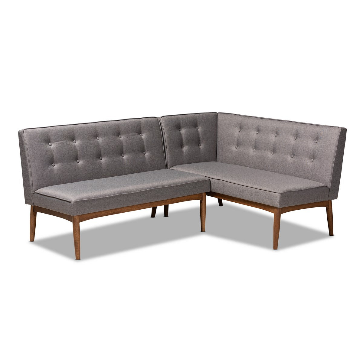 Baxton Studio Arvid Mid-Century Modern Gray Fabric Upholstered 2-Piece Wood Dining Nook Banquette Set Baxton Studio-benches-Minimal And Modern - 1