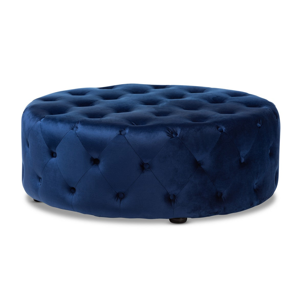 Baxton Studio Cardiff Transitional Royal Blue Velvet Fabric Upholstered Button Tufted Cocktail Ottoman Baxton Studio-ottomans-Minimal And Modern - 1