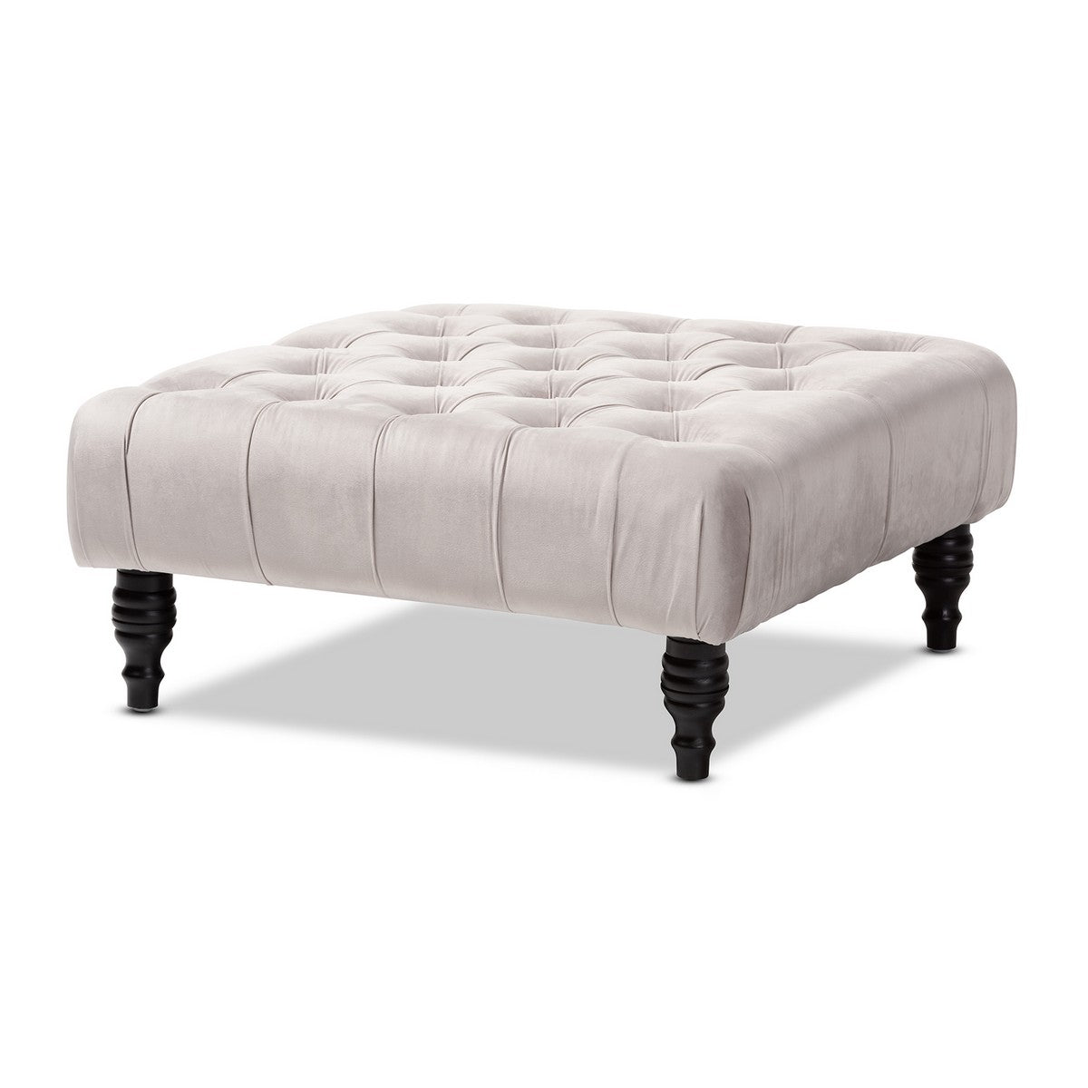 Baxton Studio Keswick Transitional Grey Velvet Fabric Upholstered Button Tufted Cocktail Ottoman Baxton Studio-ottomans-Minimal And Modern - 1