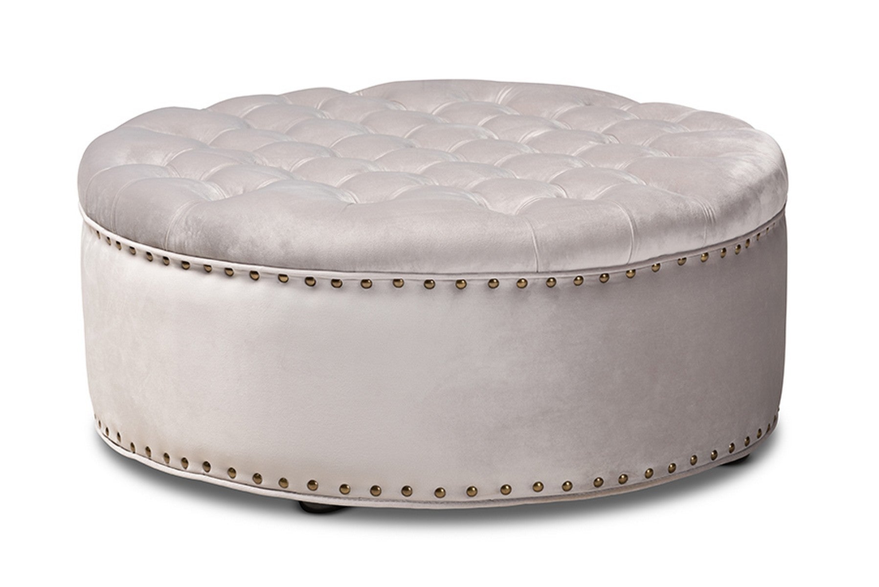 Baxton Studio Iglehart Modern and Contemporary Light Gray Velvet Fabric Upholstered Tufted Cocktail Ottoman Baxton Studio-ottomans-Minimal And Modern - 1