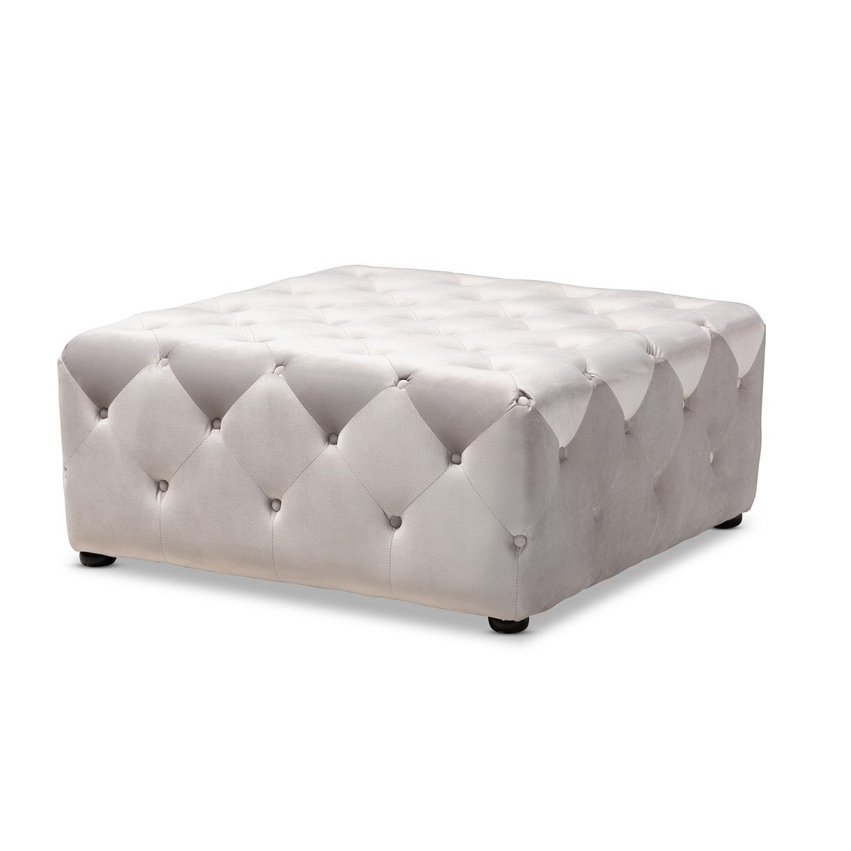 Baxton Studio Calvetti Modern and Contemporary Slate Gray Velvet Fabric Upholstered Button-Tufted Cocktail Ottoman Baxton Studio-ottomans-Minimal And Modern - 1