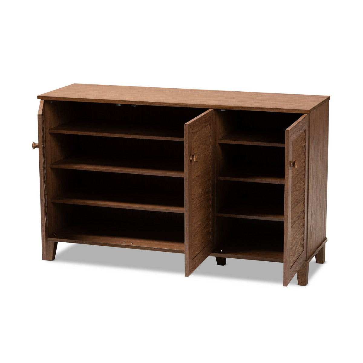 Baxton Studio Coolidge Modern and Contemporary Walnut Finished 8-Shelf Wood Shoe Storage Cabinet Baxton Studio-Shoe Cabinets-Minimal And Modern - 1