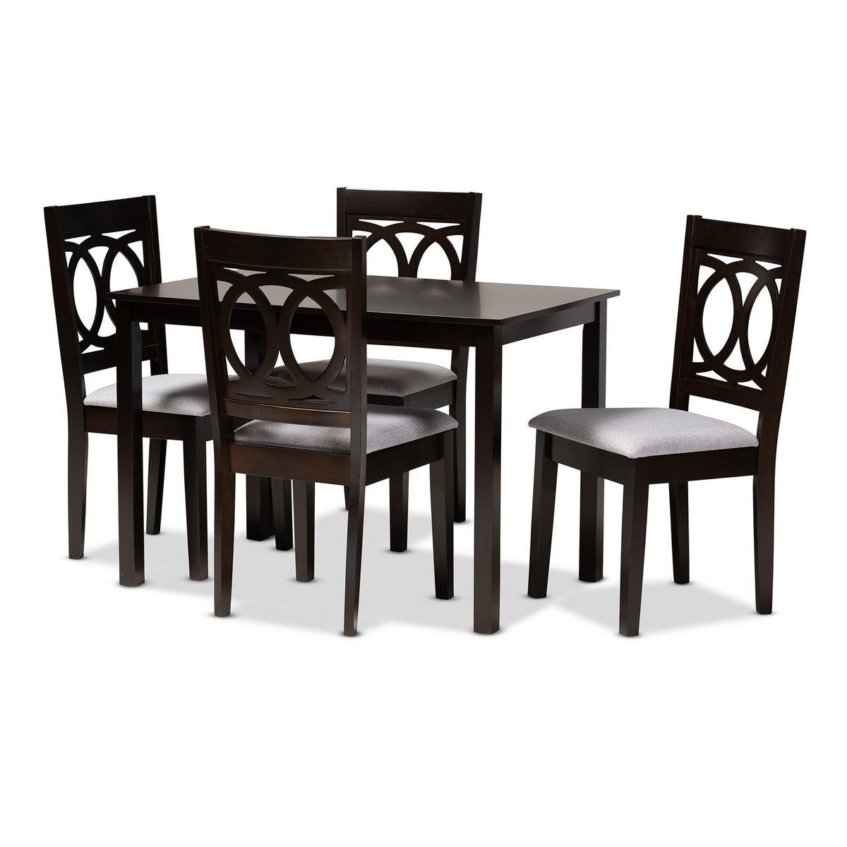 Baxton Studio Lenoir Modern and Contemporary Gray Fabric Upholstered Espresso Brown Finished Wood 5-Piece Dining Set Baxton Studio-Dining Sets-Minimal And Modern - 1