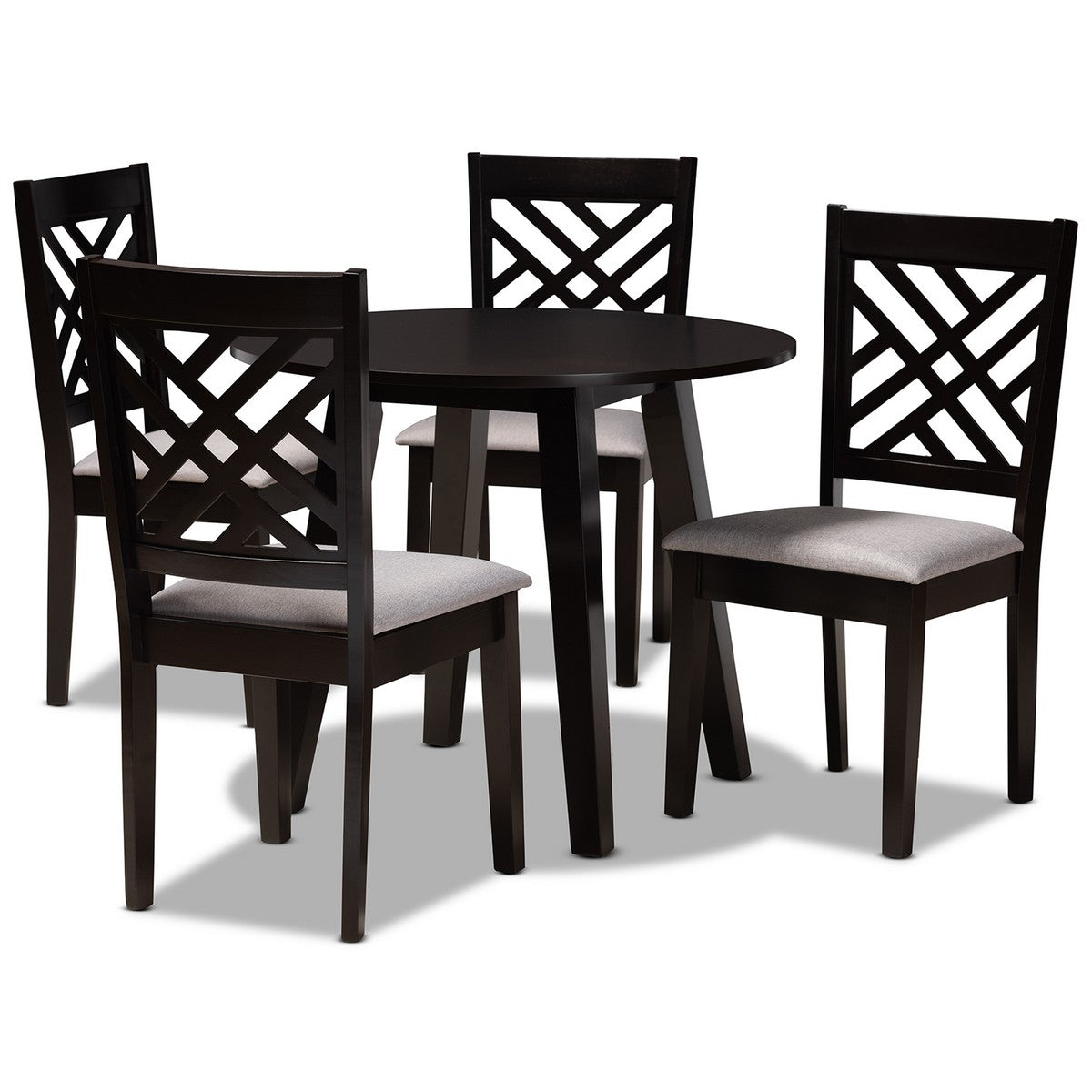 Baxton Studio Lilly Modern and Contemporary Grey Fabric Upholstered and Dark Brown Finished Wood 5-Piece Dining Set Baxton Studio-Dining Sets-Minimal And Modern - 1