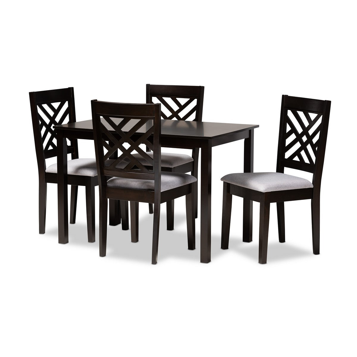 Baxton Studio Caron Modern and Contemporary Gray Fabric Upholstered Espresso Brown Finished Wood 5-Piece Dining Set Baxton Studio-Dining Sets-Minimal And Modern - 1