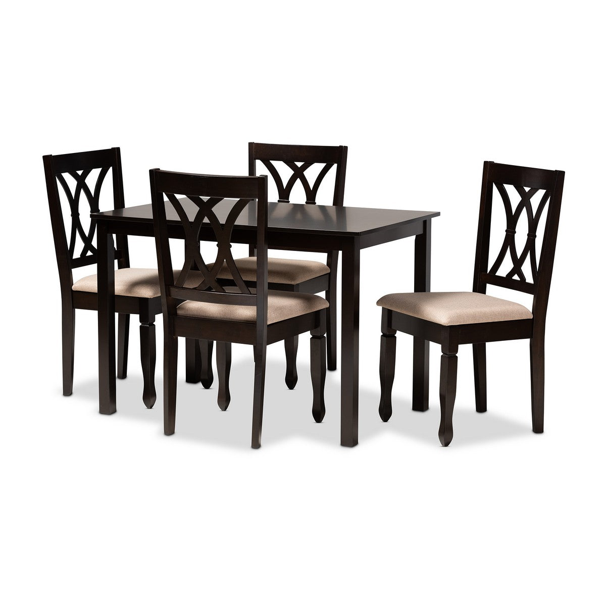 Baxton Studio Reneau Modern and Contemporary Sand Fabric Upholstered Espresso Brown Finished Wood 5-Piece Dining Set Baxton Studio-Dining Sets-Minimal And Modern - 1