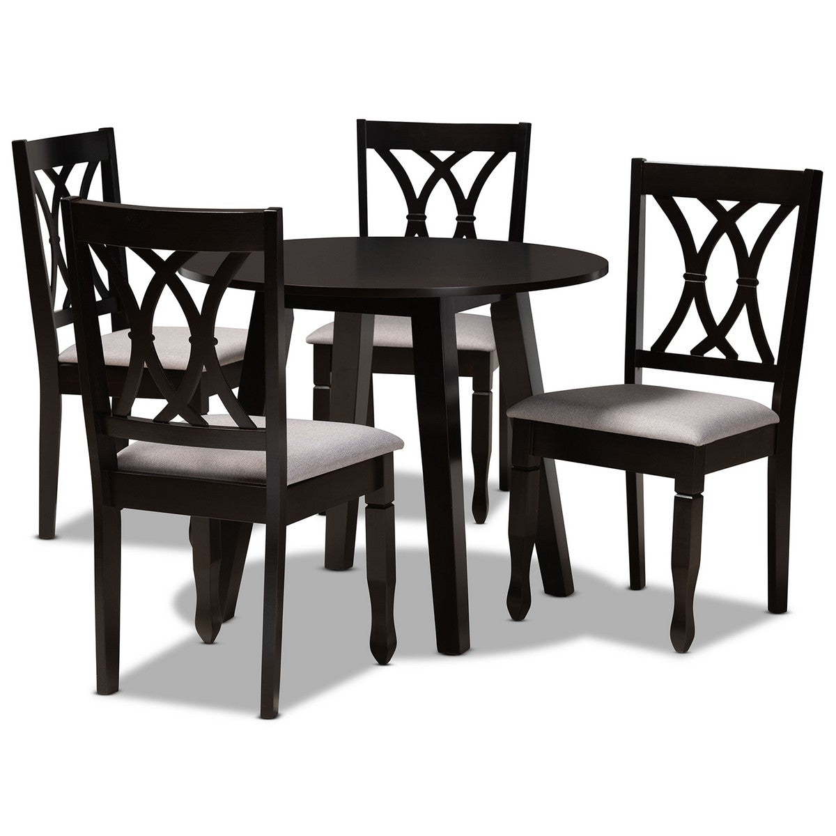 Baxton Studio Millie Modern and Contemporary Grey Fabric Upholstered and Dark Brown Finished Wood 5-Piece Dining Set Baxton Studio-Dining Sets-Minimal And Modern - 1