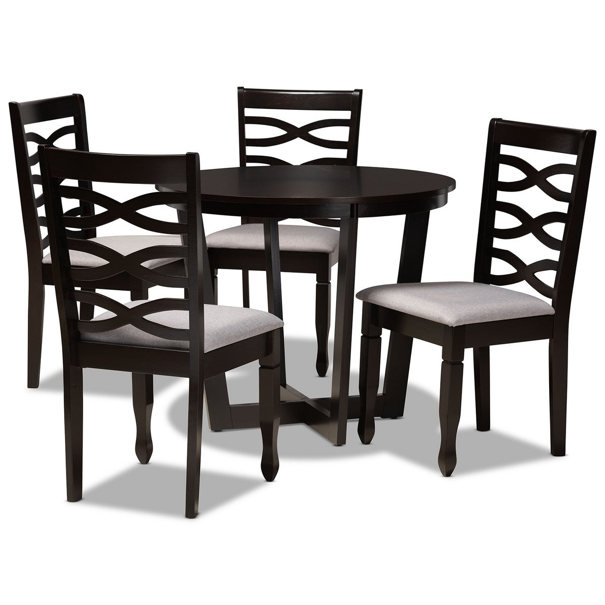 Baxton Studio Leda Modern and Contemporary Grey Fabric Upholstered and Dark Brown Finished Wood 5-Piece Dining Set Baxton Studio-Dining Sets-Minimal And Modern - 1