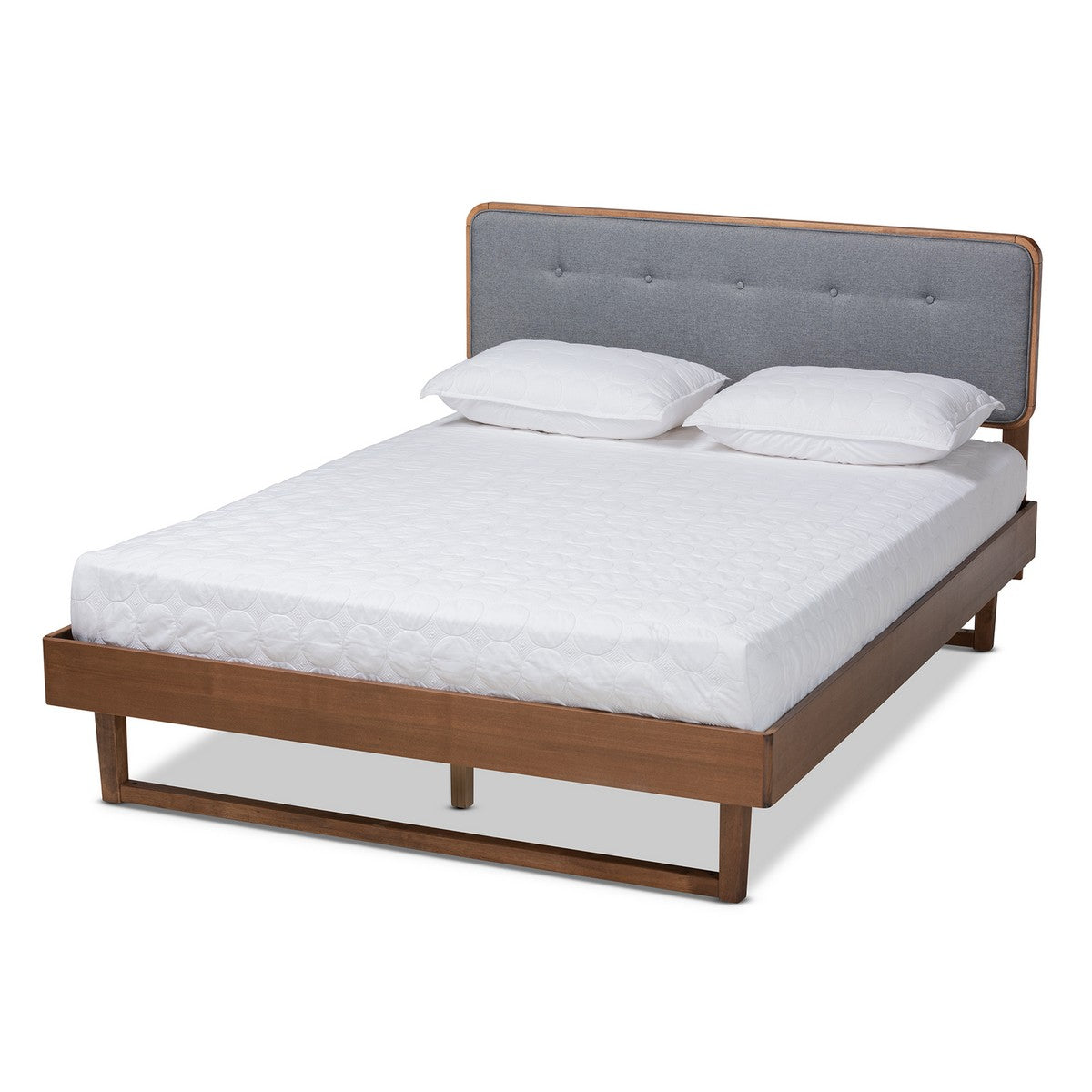 Baxton Studio Natalia Mid-Century Modern Dark Grey Fabric Upholstered and Ash Walnut Finished Wood Queen Size Platform Bed Baxton Studio-beds-Minimal And Modern - 1