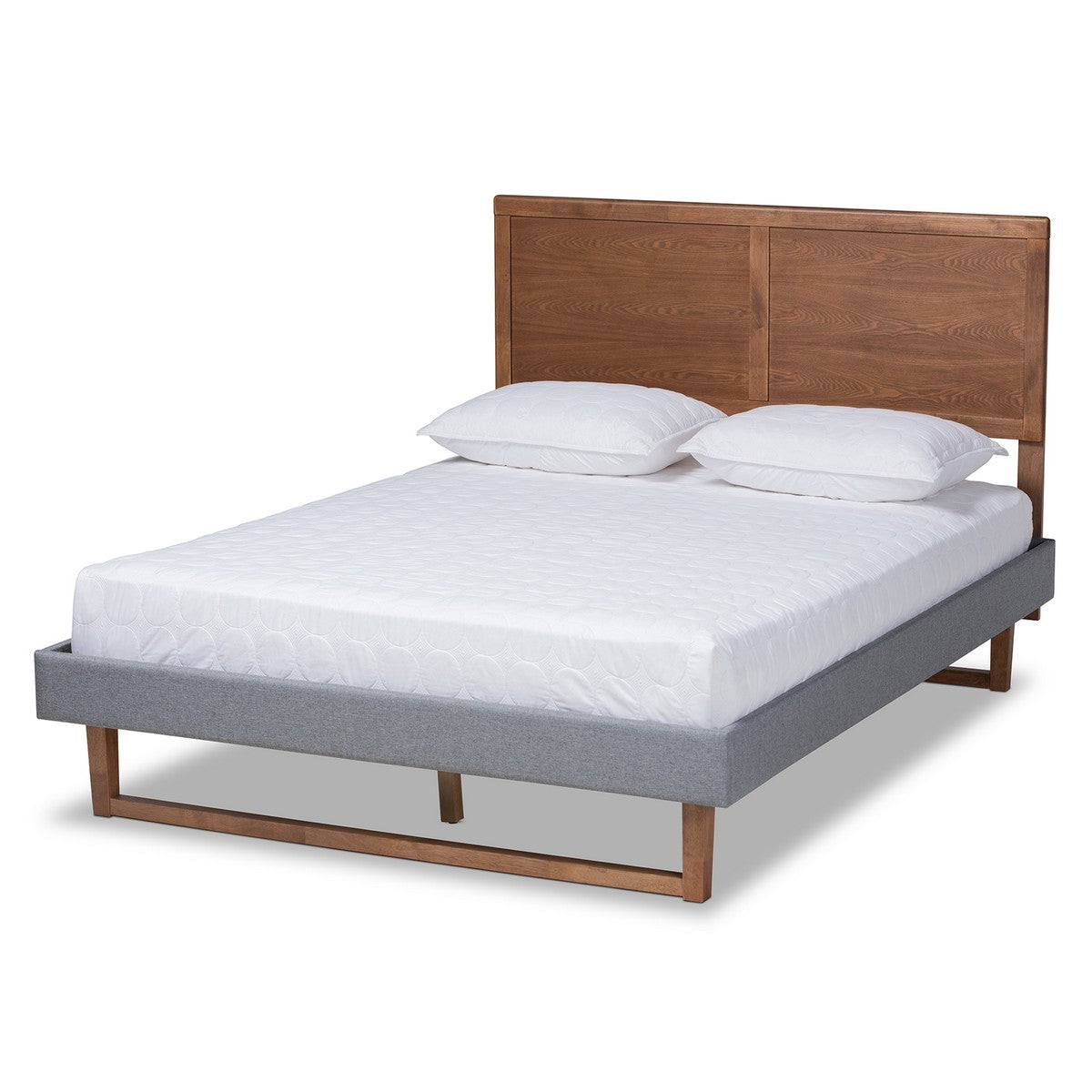 Baxton Studio Allegra Mid-Century Modern Dark Grey Fabric Upholstered and Ash Walnut Brown Finished Wood Queen Size Platform Bed Baxton Studio-beds-Minimal And Modern - 1