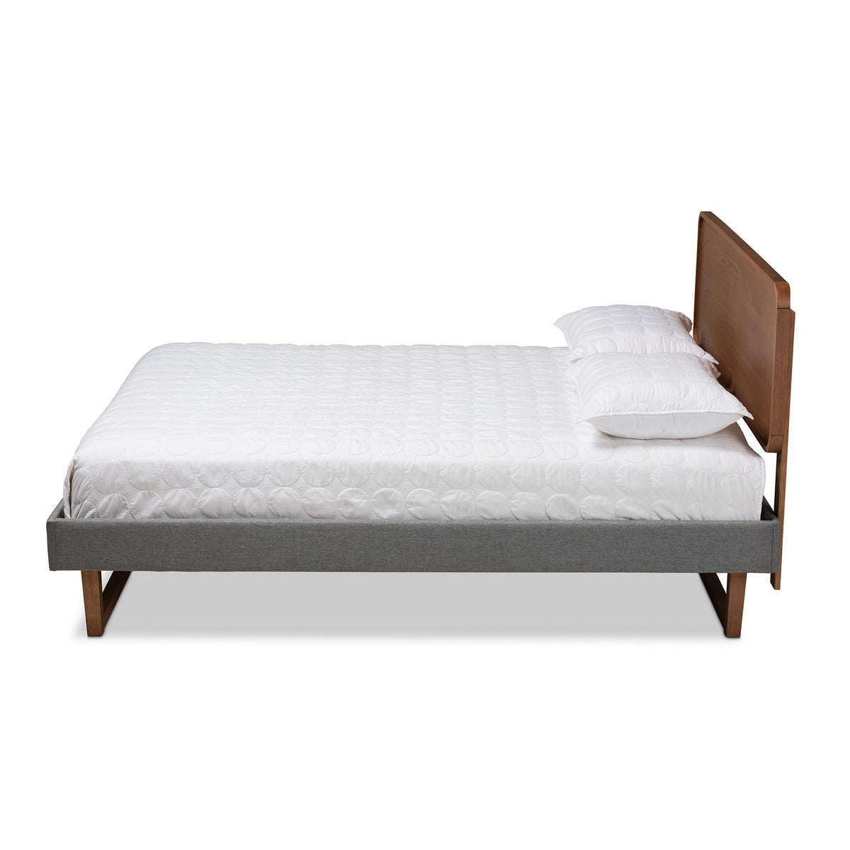 Baxton Studio Ayla Mid-Century Modern Dark Grey Fabric Upholstered Walnut Brown Finished Wood Queen Size Platform Bed Baxton Studio-beds-Minimal And Modern - 1