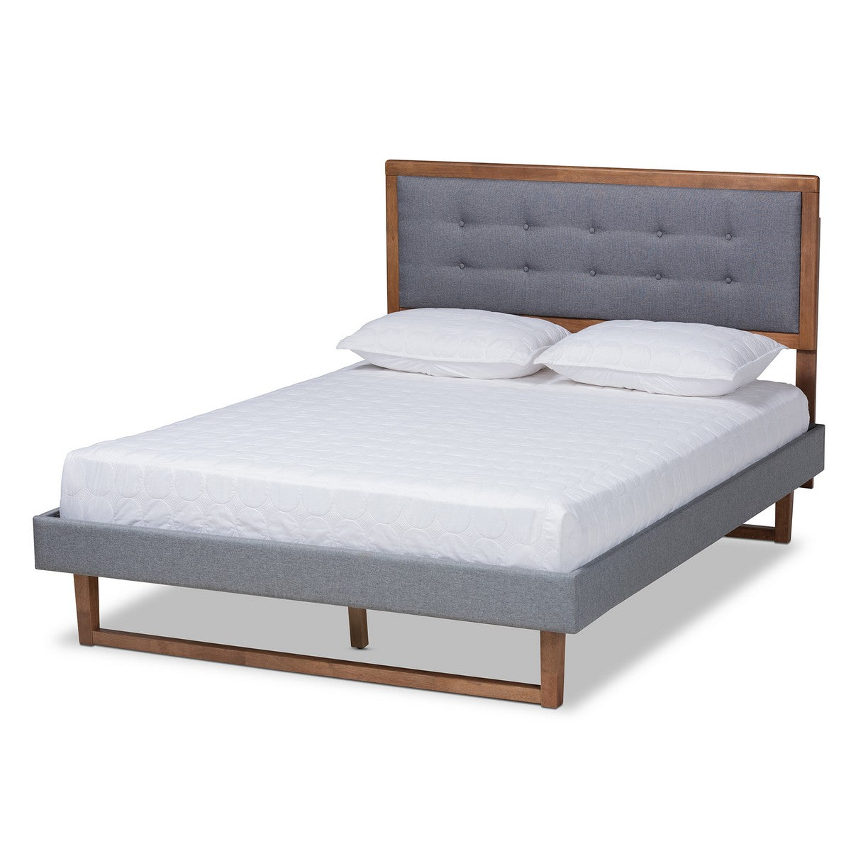 Baxton Studio Emele Modern Transitional Dark Grey Fabric Upholstered and Ash Walnut Brown Finished Wood King Size Platform Bed Baxton Studio-beds-Minimal And Modern - 1