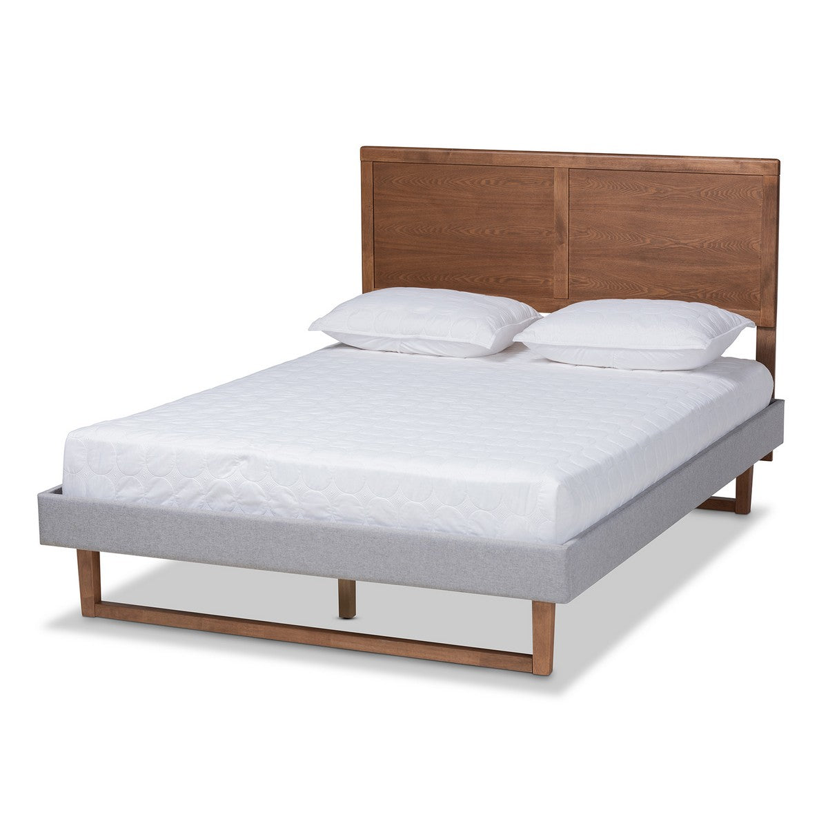 Baxton Studio Eloise Rustic Modern Light Grey Fabric Upholstered and Ash Walnut Brown Finished Wood Queen Size Platform Bed Baxton Studio-beds-Minimal And Modern - 1