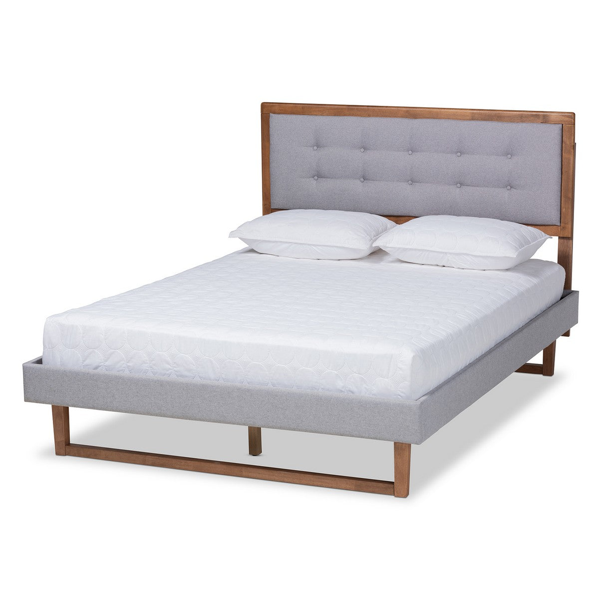 Baxton Studio Livinia Modern Transitional Light Grey Fabric Upholstered and Ash Walnut Brown Finished Wood King Size Platform Bed Baxton Studio-beds-Minimal And Modern - 1