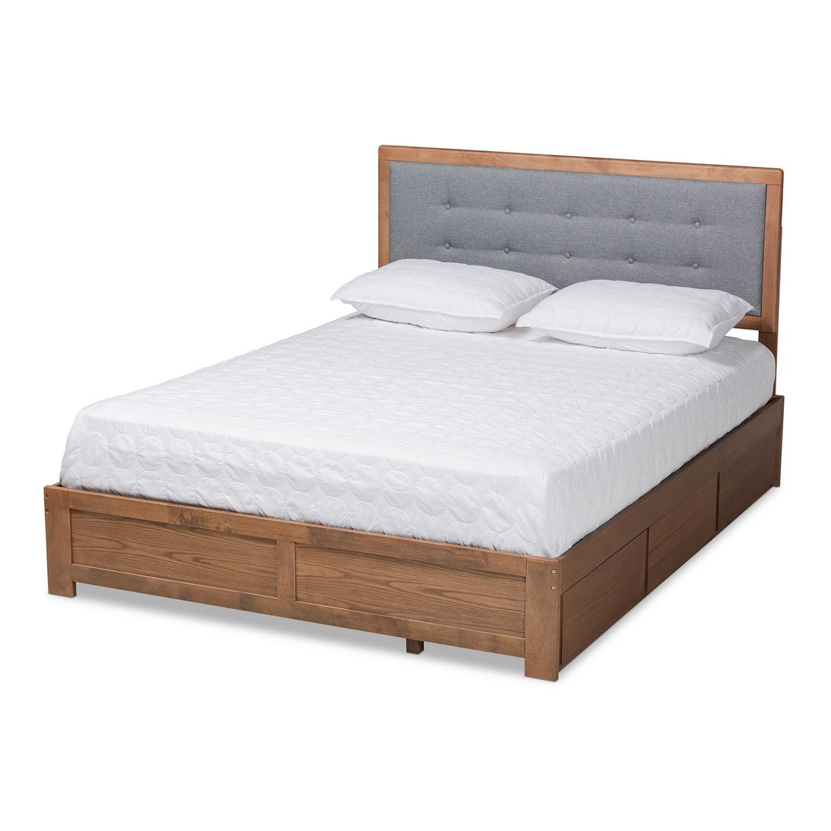 Baxton Studio Lene Modern and Contemporary Transitional Dark Grey Fabric Upholstered and Ash Walnut Brown Finished Wood Queen Size 3-Drawer Platform Storage Bed Baxton Studio-beds-Minimal And Modern - 1