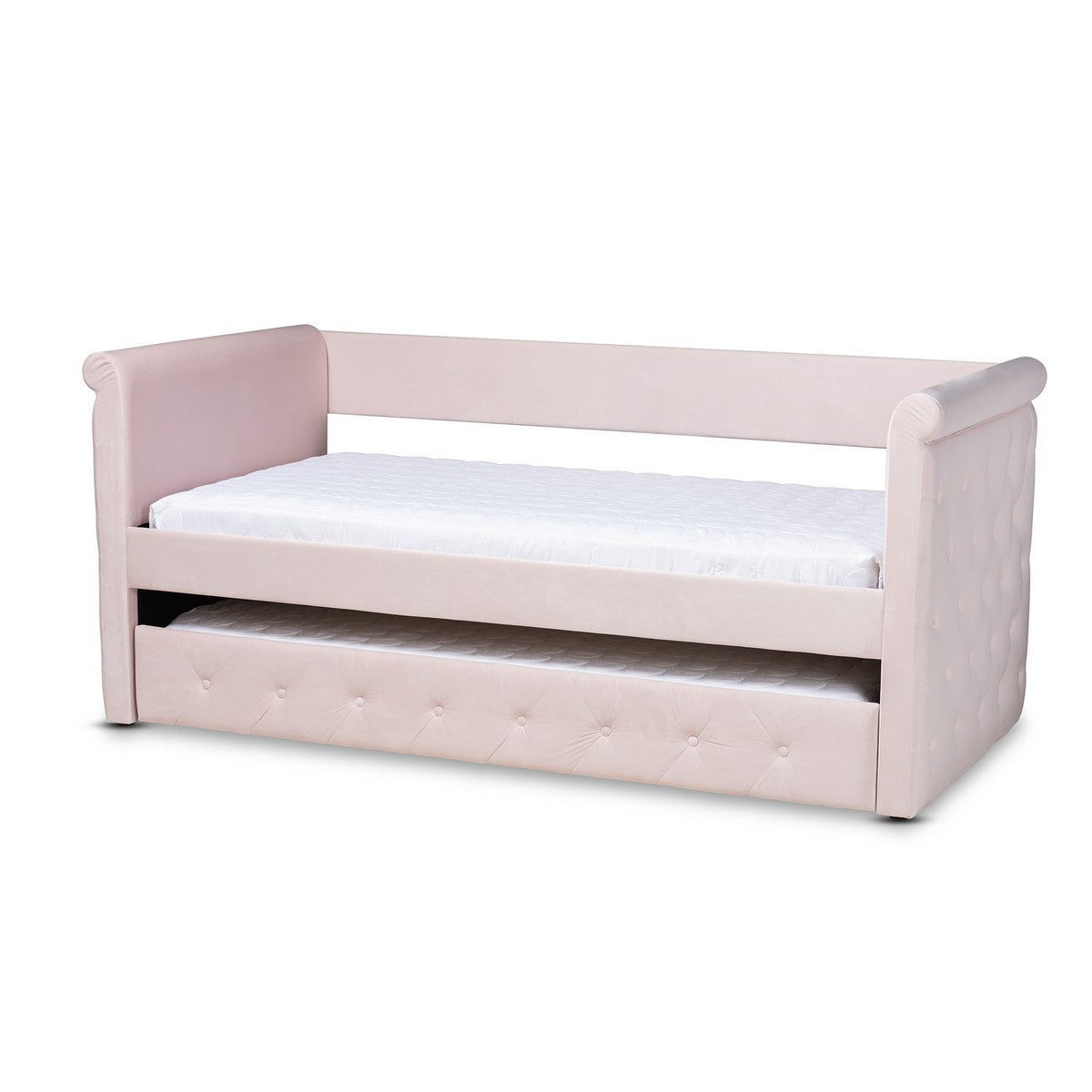 Baxton Studio Amaya Modern and Contemporary Light Pink Velvet Fabric Upholstered Twin Size Daybed with Trundle Baxton Studio-daybed-Minimal And Modern - 1