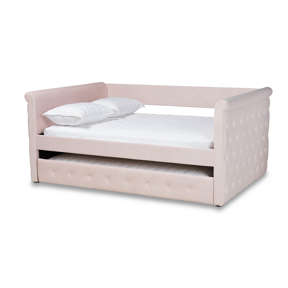 Baxton Studio Amaya Modern and Contemporary Light Pink Velvet Fabric Upholstered Full Size Daybed with Trundle Baxton Studio-daybed-Minimal And Modern - 1