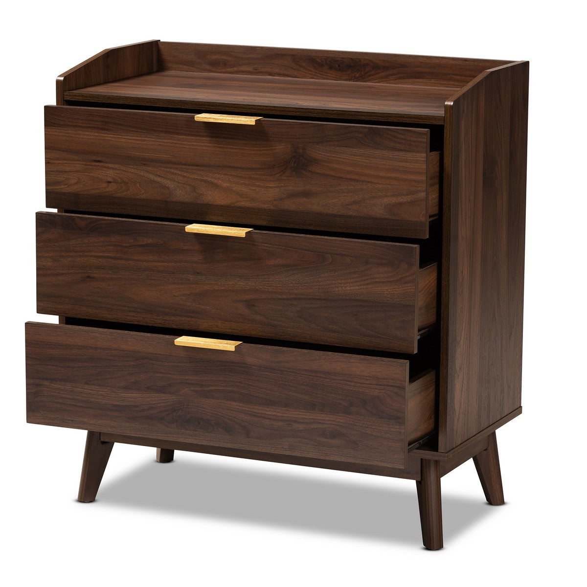 Baxton Studio Lena Mid-Century Modern Walnut Brown Finished 3-Drawer Wood Chest Baxton Studio-Chests-Minimal And Modern - 1