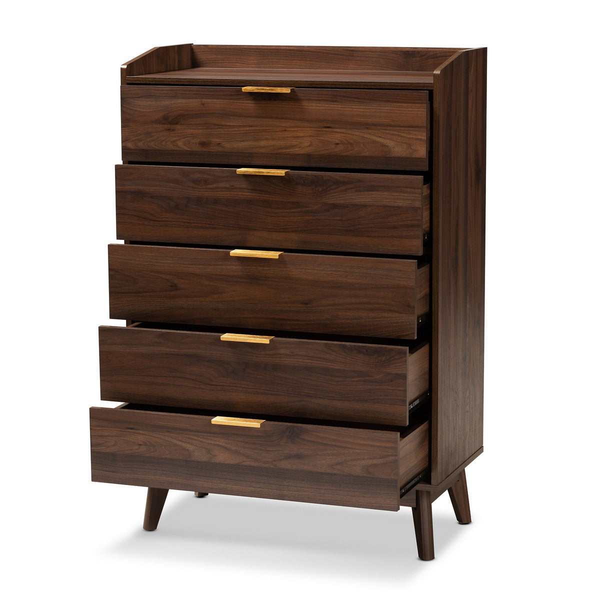 Baxton Studio Lena Mid-Century Modern Walnut Brown Finished 5-Drawer Wood Chest Baxton Studio-Chests-Minimal And Modern - 1