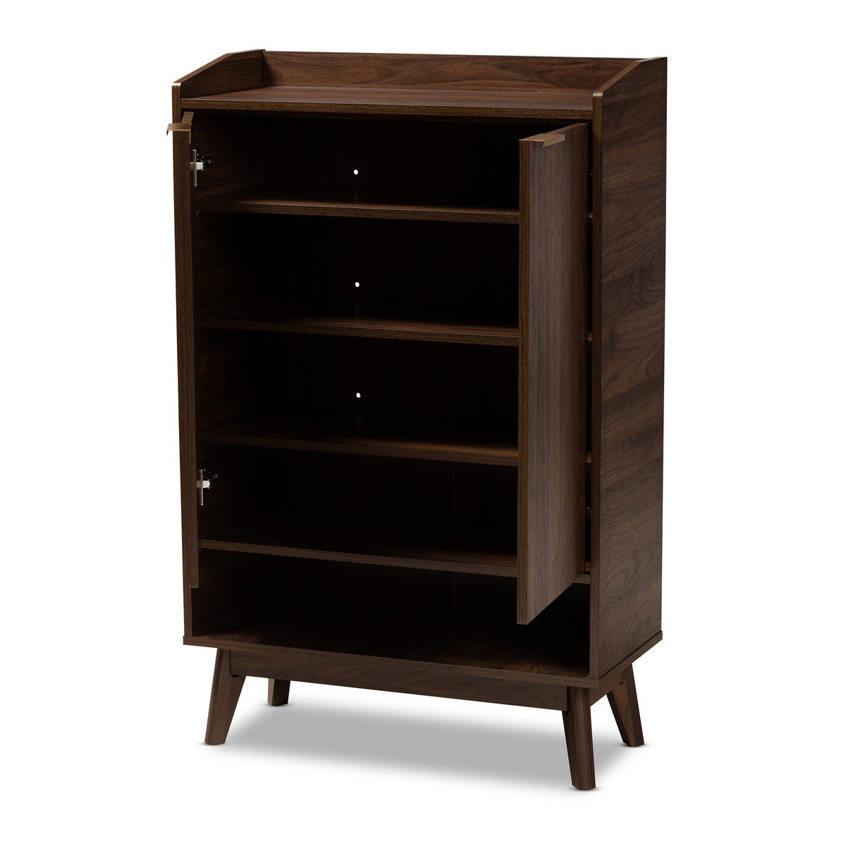 Baxton Studio Lena Mid-Century Modern Walnut Brown Finished 5-Shelf Wood Entryway Shoe Cabinet Baxton Studio-Shoe Cabinets-Minimal And Modern - 1