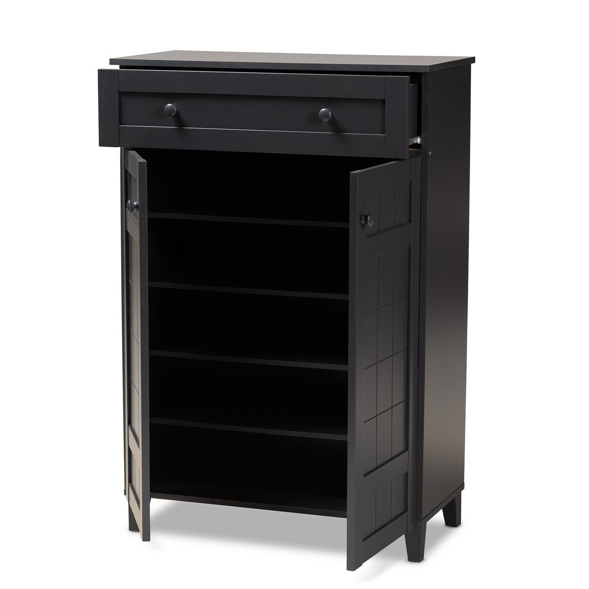 Baxton Studio Glidden Modern and Contemporary Dark Grey Finished 5-Shelf Wood Shoe Storage Cabinet with Drawer Baxton Studio-Shoe Cabinets-Minimal And Modern - 1