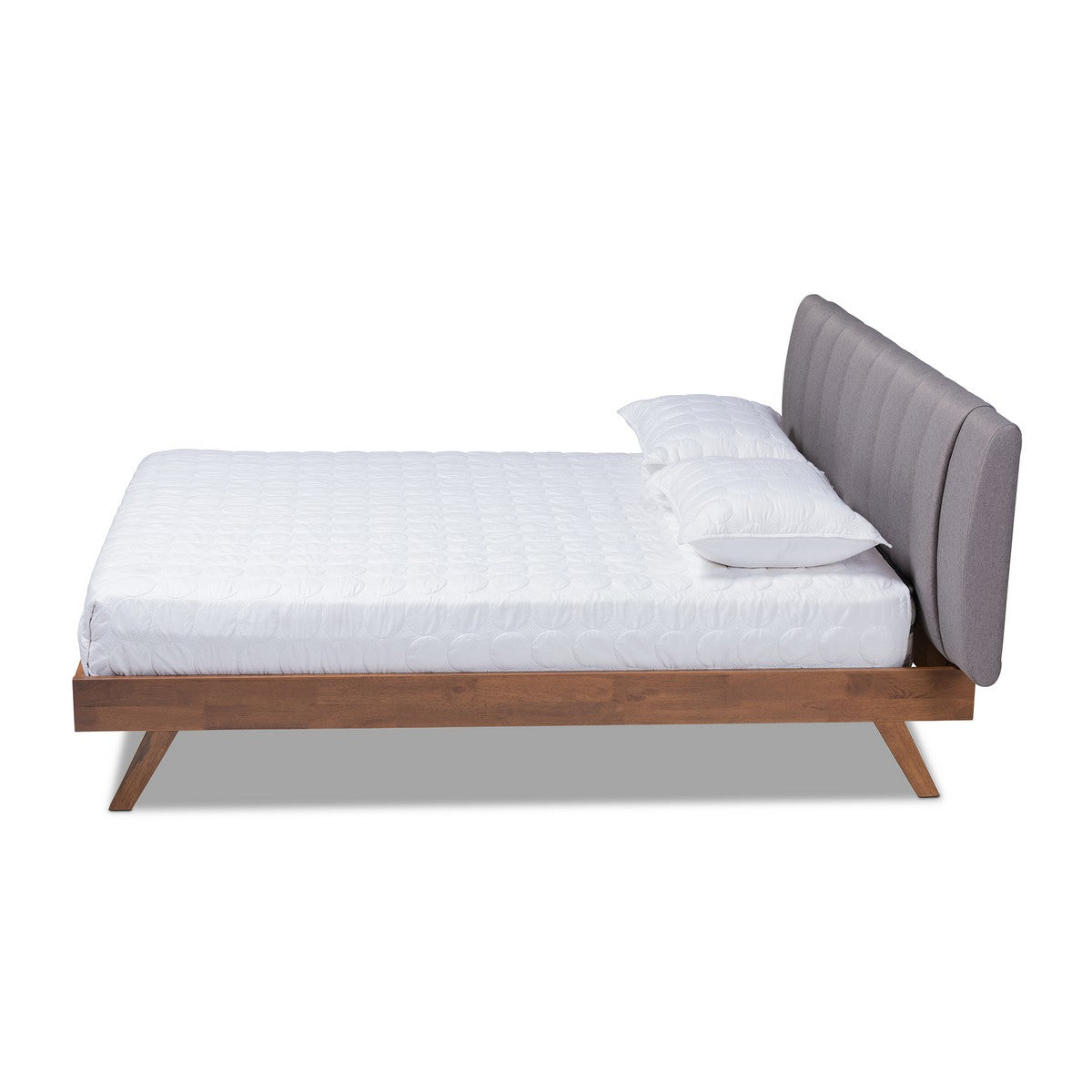 Baxton Studio Brita Mid-Century Modern Grey Fabric Upholstered Walnut Finished Wood King Size Bed Baxton Studio-beds-Minimal And Modern - 1