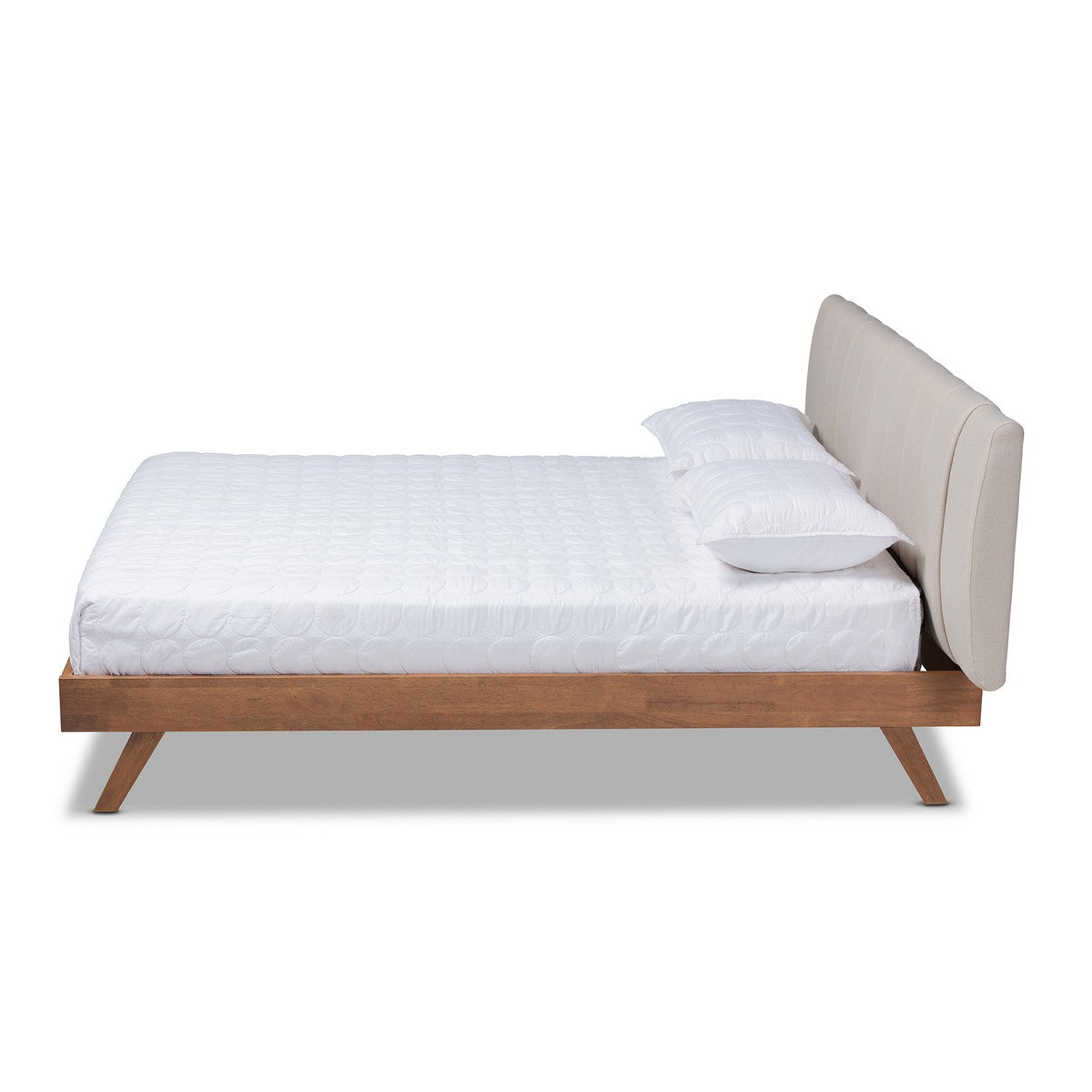 Baxton Studio Brita Mid-Century Modern Light Beige Fabric Upholstered Walnut Finished Wood Queen Size Bed Baxton Studio-beds-Minimal And Modern - 1