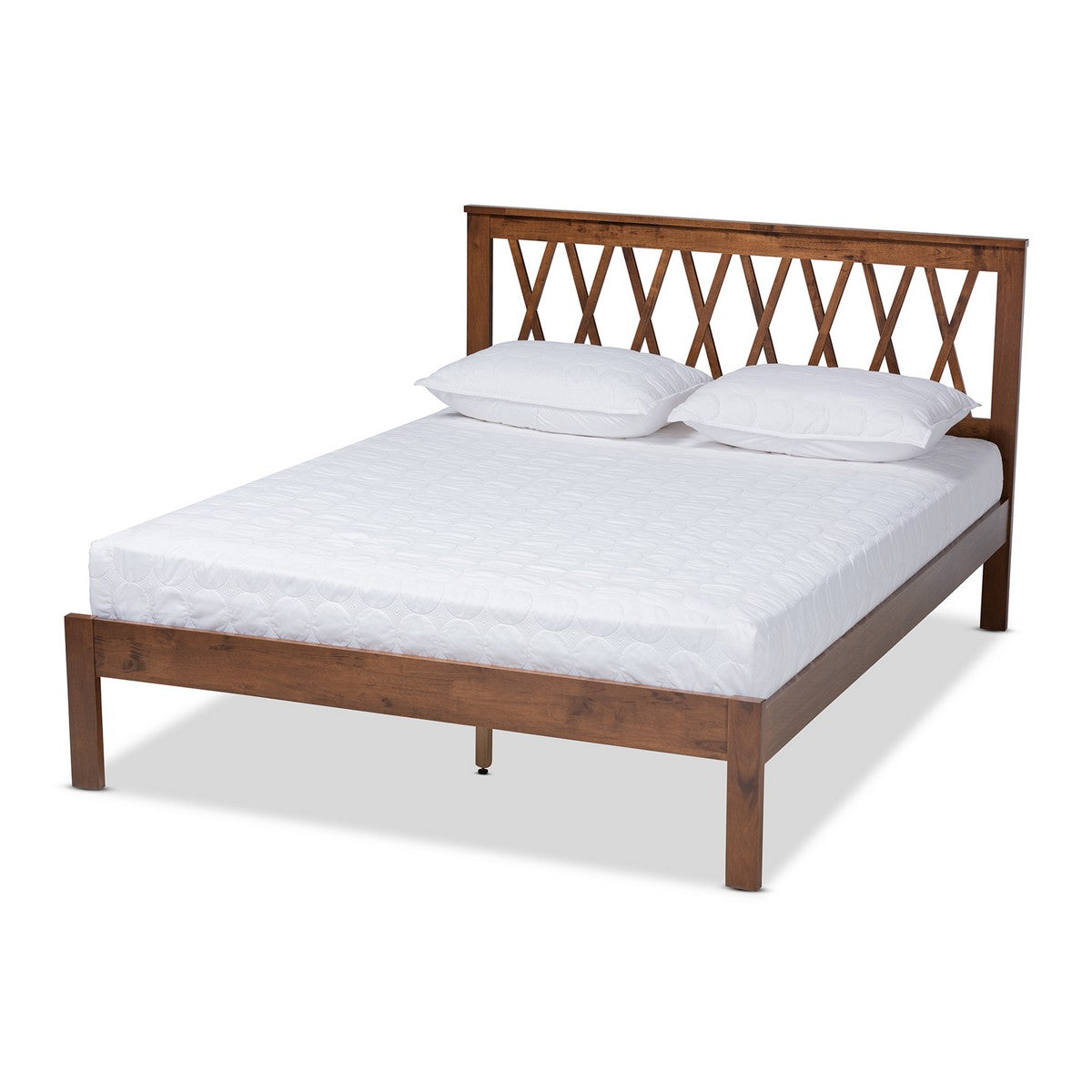 Baxton Studio Malene Mid-Century Modern Walnut Finished Wood Queen Size Platform Bed Baxton Studio- Beds (Platform)-Minimal And Modern - 1