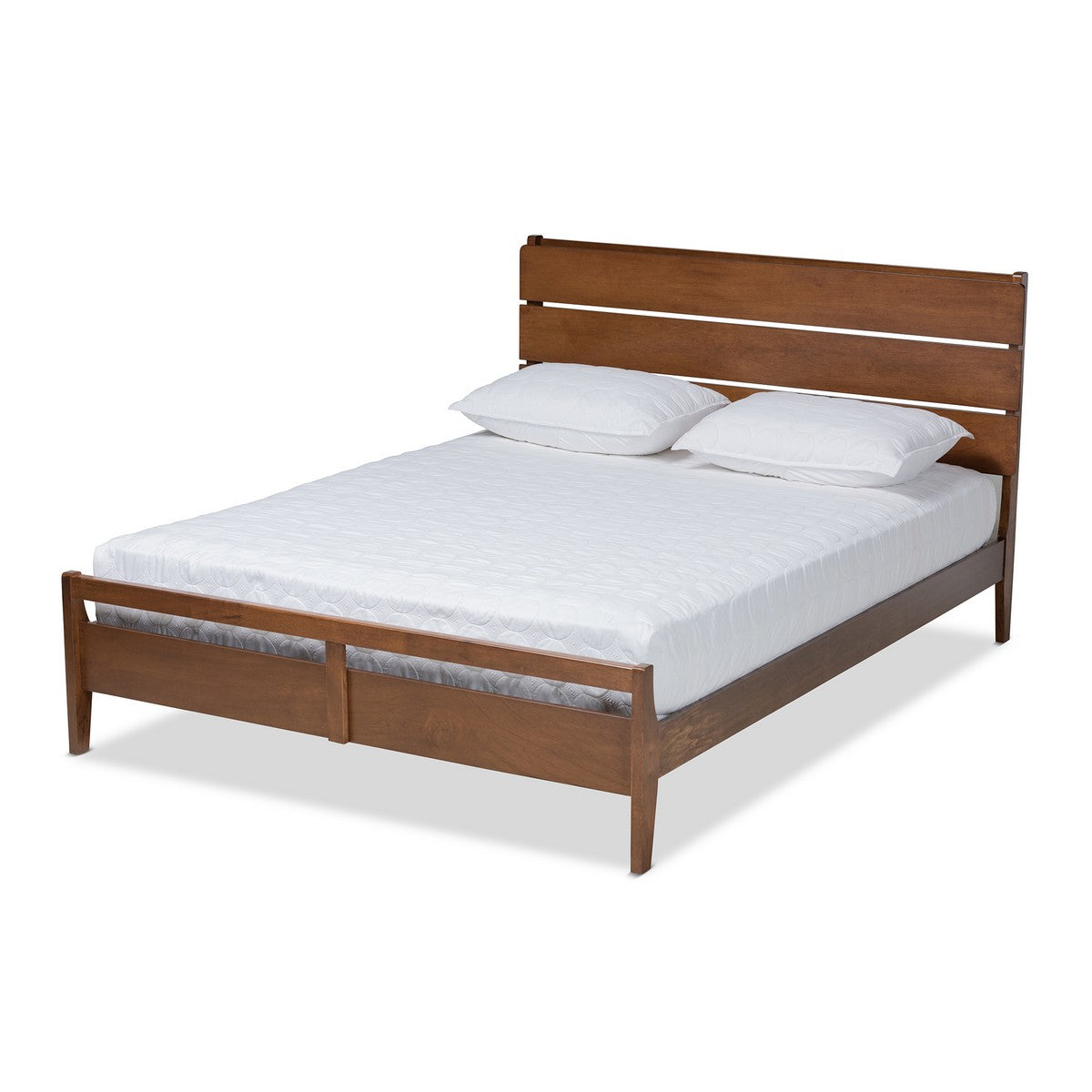 Baxton Studio Avena Mid-Century Modern Walnut Finished Wood Queen Size Platform bed Baxton Studio- Beds (Platform)-Minimal And Modern - 1