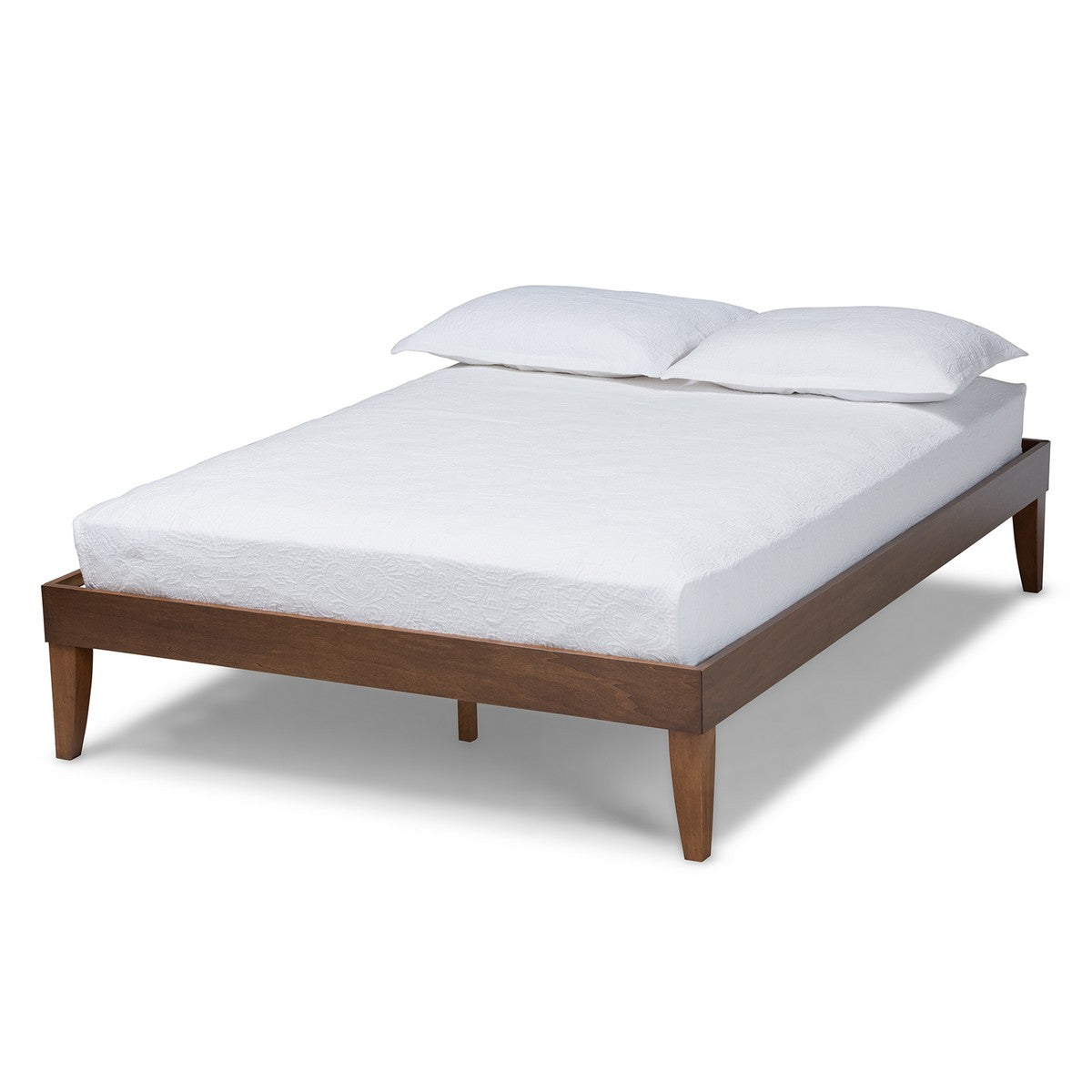 Baxton Studio Lucina Mid-Century Modern Walnut Brown Finished Queen Size Platform Bed Frame Baxton Studio- Bed Frames-Minimal And Modern - 1