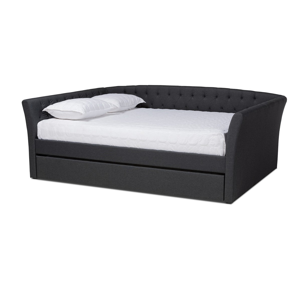 Baxton Studio Delora Modern and Contemporary Dark Grey Fabric Upholstered Full Size Daybed with Roll-Out Trundle Bed Baxton Studio-daybed-Minimal And Modern - 1