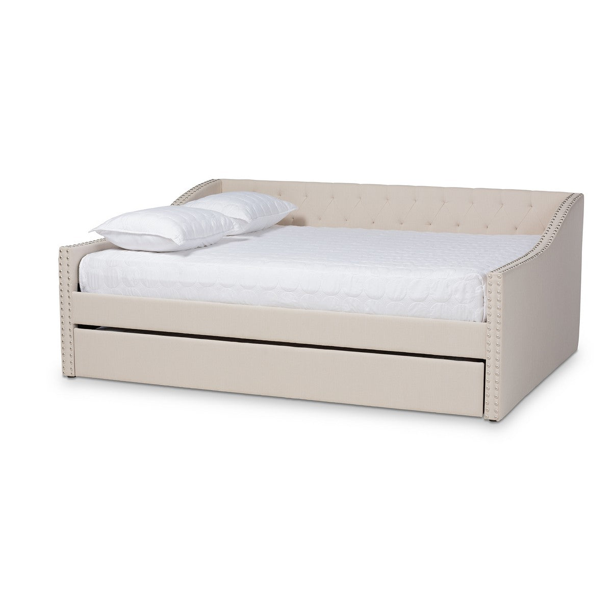 Baxton Studio Haylie Modern and Contemporary Beige Fabric Upholstered Full Size Daybed with Roll-Out Trundle Bed Baxton Studio-daybed-Minimal And Modern - 1