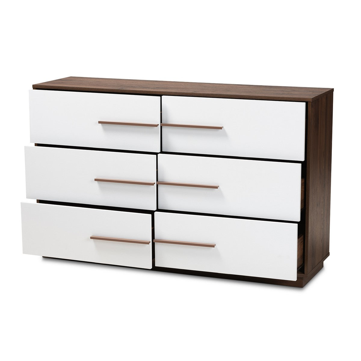 Baxton Studio Mette Mid-Century Modern White and Walnut Finished 6-Drawer Wood Dresser Baxton Studio-Dresser-Minimal And Modern - 1