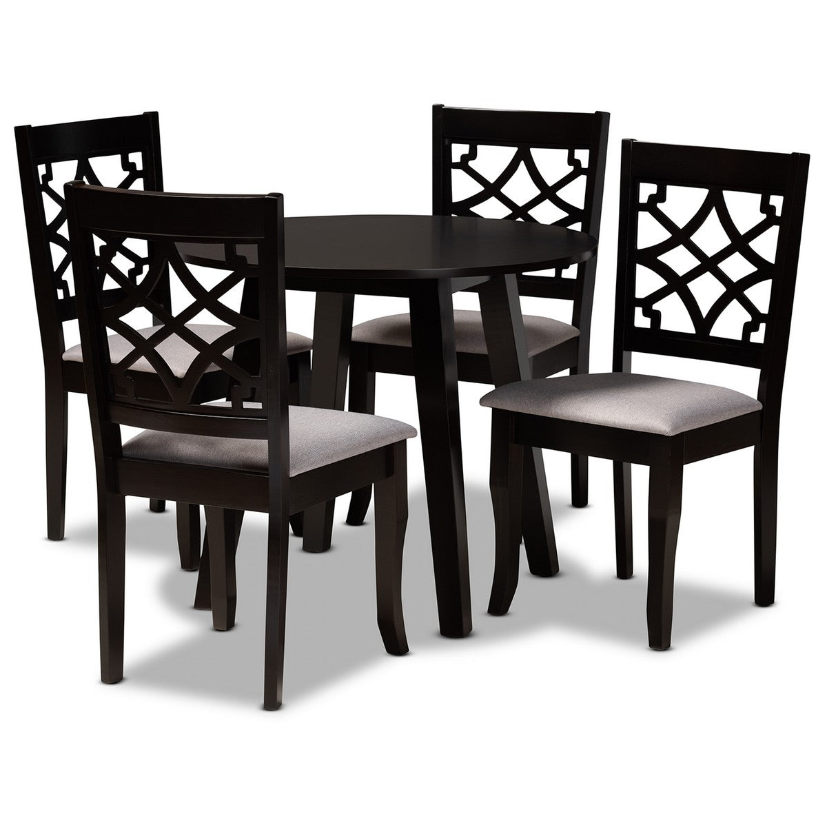 Baxton Studio Mya Modern and Contemporary Grey Fabric Upholstered and Dark Brown Finished Wood 5-Piece Dining Set Baxton Studio-Dining Sets-Minimal And Modern - 1