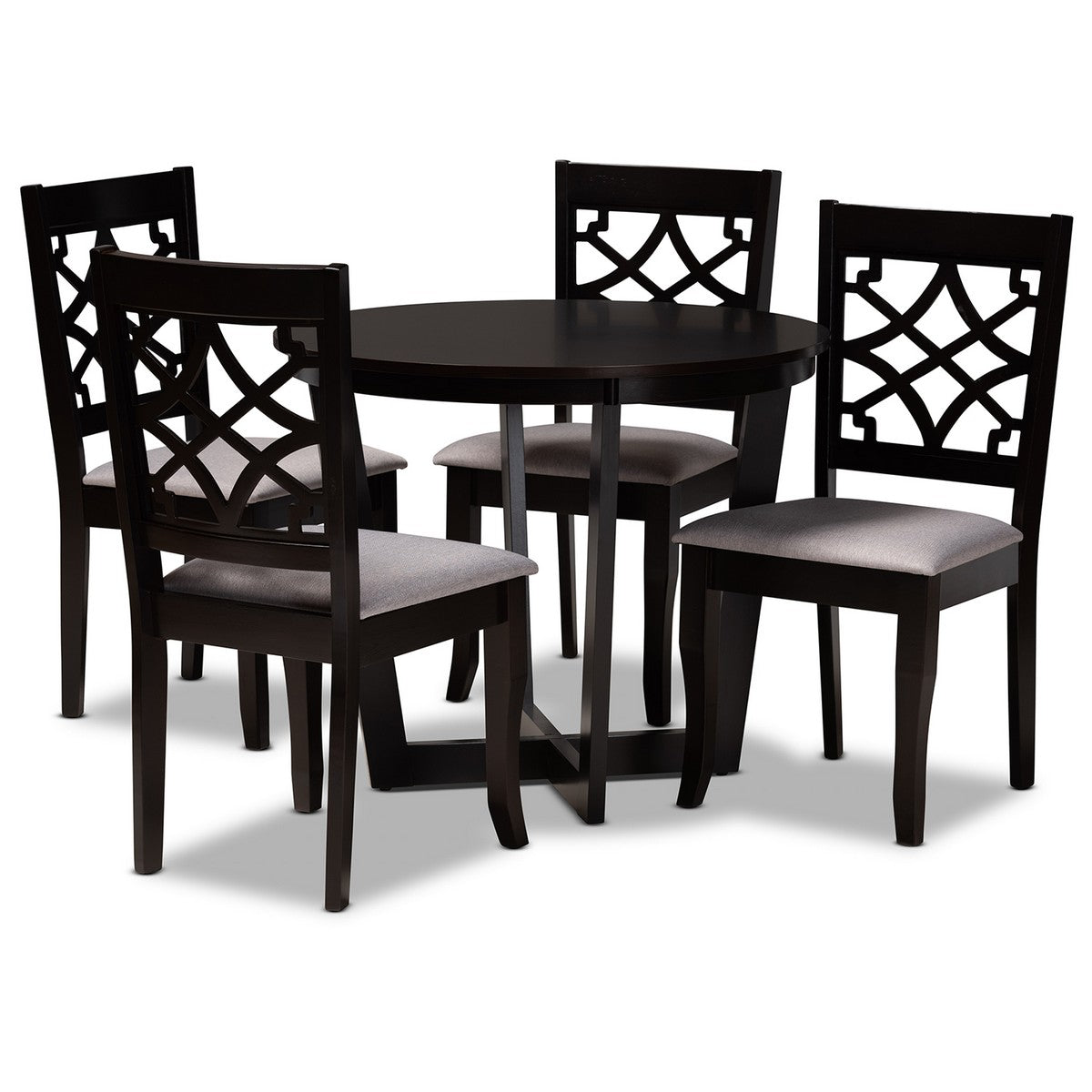 Baxton Studio Tricia Modern and Contemporary Grey Fabric Upholstered and Dark Brown Finished Wood 5-Piece Dining Set Baxton Studio-Dining Sets-Minimal And Modern - 1