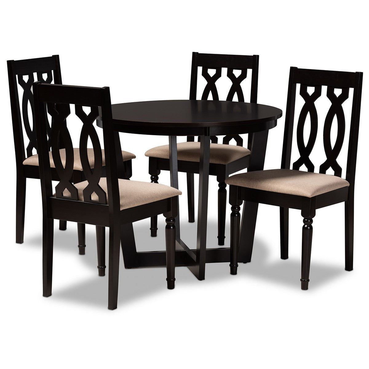 Baxton Studio Julie Modern and Contemporary Sand Fabric Upholstered and Dark Brown Finished Wood 5-Piece Dining Set Baxton Studio-Dining Sets-Minimal And Modern - 1