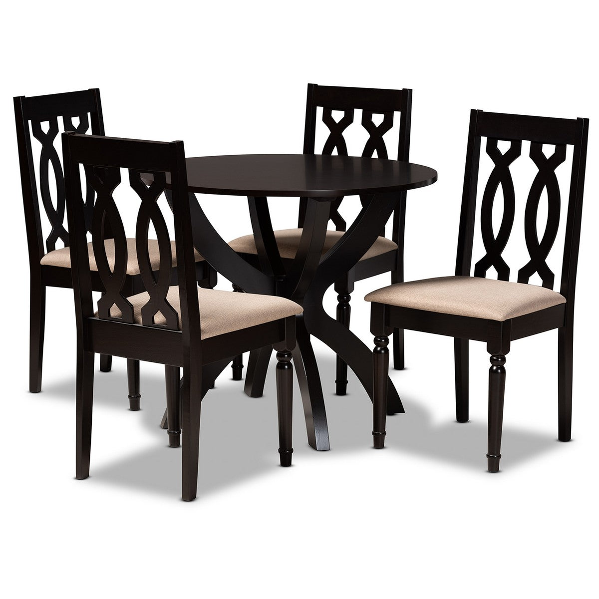 Baxton Studio Mona Modern and Contemporary Sand Fabric Upholstered and Dark Brown Finished Wood 5-Piece Dining Set Baxton Studio-Dining Sets-Minimal And Modern - 1