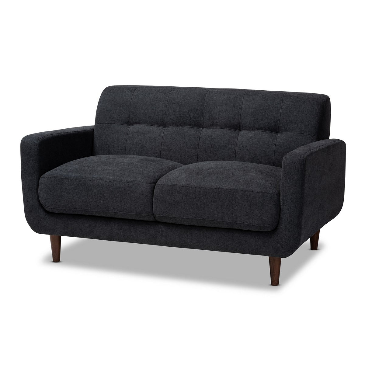 Baxton Studio Allister Mid-Century Modern Dark Grey Fabric Upholstered Loveseat Baxton Studio-loveseat-Minimal And Modern - 1