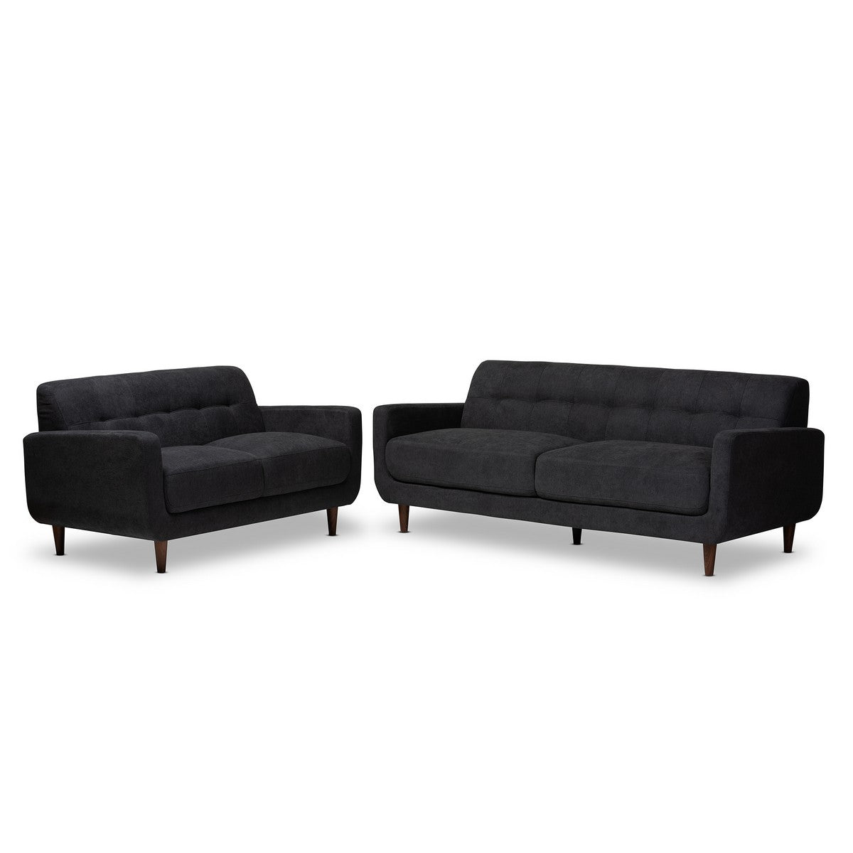 Baxton Studio Allister Mid-Century Modern Dark Grey Fabric Upholstered 2-Piece Living Room Set Baxton Studio-Living Room Sets-Minimal And Modern - 1