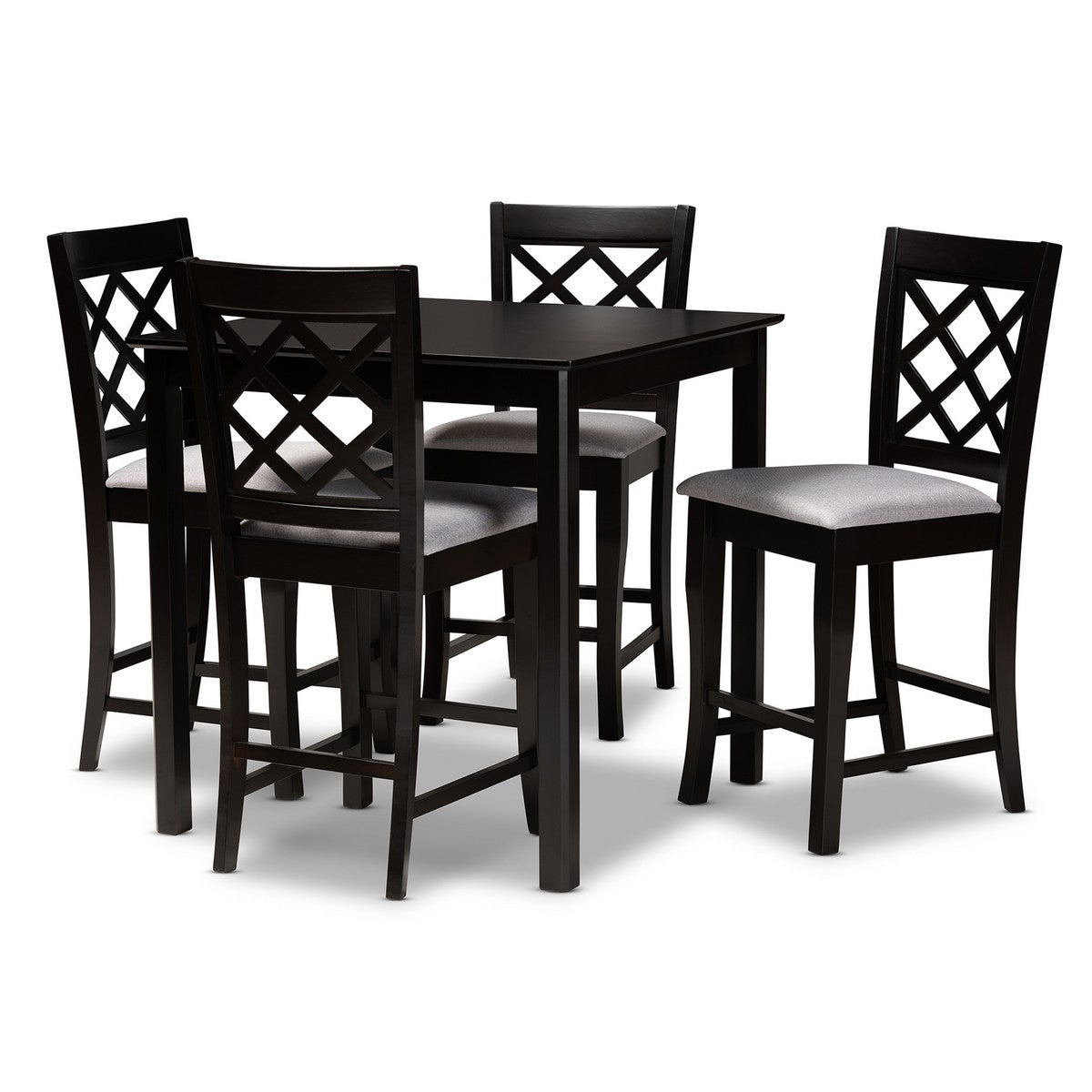 Baxton Studio Alora Modern and Contemporary Grey Fabric Upholstered Espresso Brown Finished 5-Piece Wood Pub Set Baxton Studio-Pub Sets-Minimal And Modern - 1