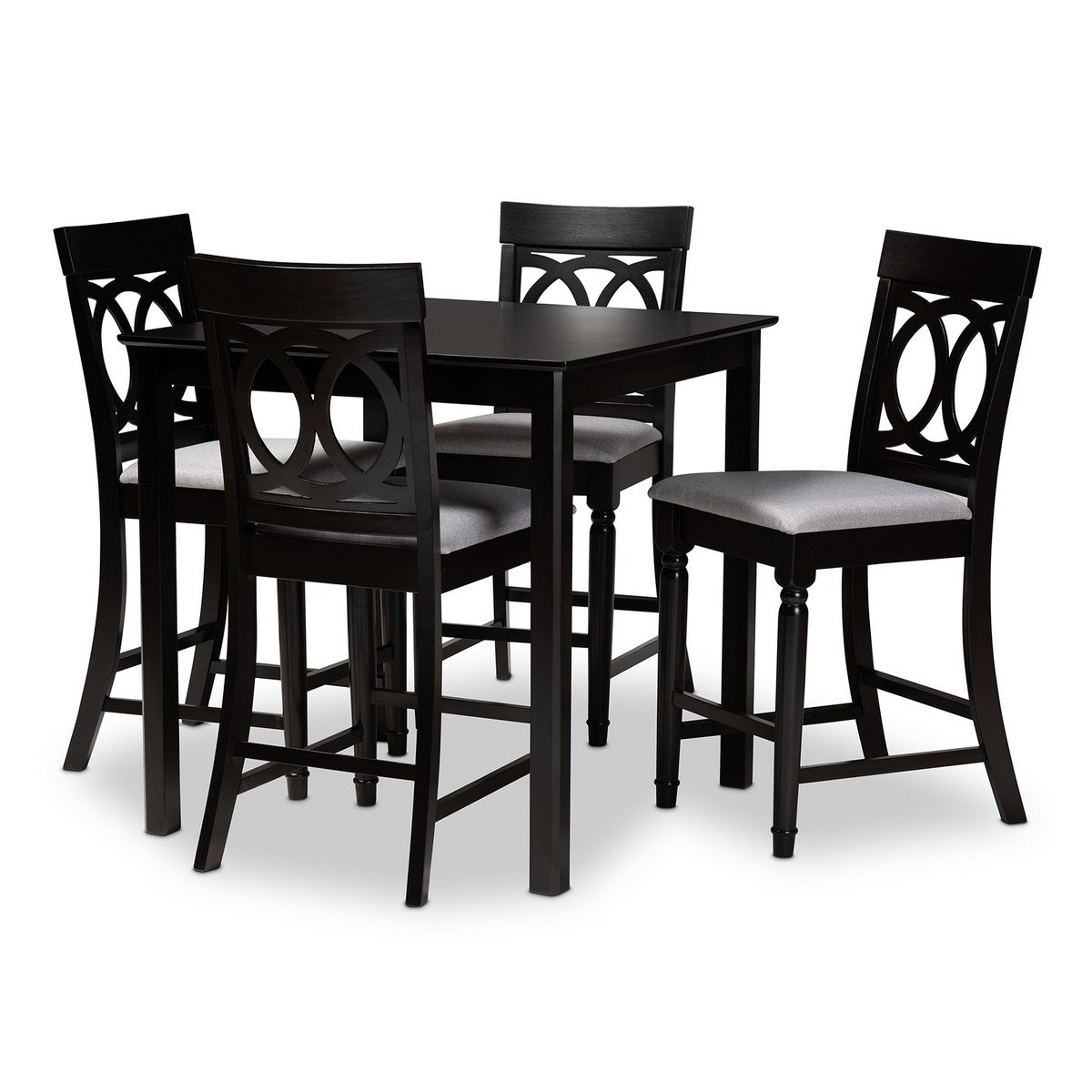 Baxton Studio Verina Modern and Contemporary Grey Fabric Upholstered Espresso Brown Finished 5-Piece Wood Pub Set Baxton Studio-Pub Sets-Minimal And Modern - 1