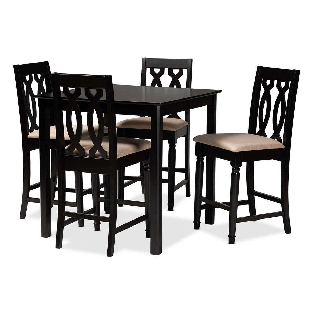 Baxton Studio Darcie Modern and Contemporary Sand Fabric Upholstered Espresso Brown Finished 5-Piece Wood Pub Set Baxton Studio-Pub Sets-Minimal And Modern - 1